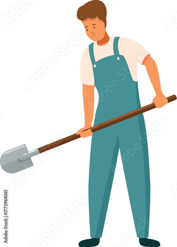 Gardener digging a hole with a shovel, preparing for planting in garden or farm