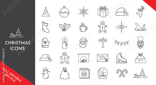 Festive Christmas Vector Set: Holiday Ornaments, Santa Claus, Reindeer, Snowflakes, and Evergreen Branches for Greeting Cards and Festive Designs