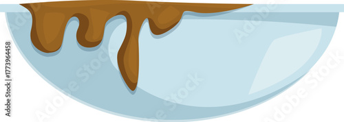 Dirty bowl with a sticky, brown substance dripping down the side, suggesting a need for cleaning