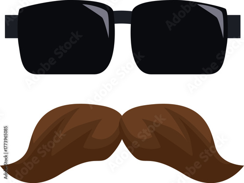 Retro sunglasses and a brown mustache represent a mysterious and fashionable spy style