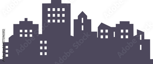 Urban cityscape skyline with diverse building heights and window patterns silhouette