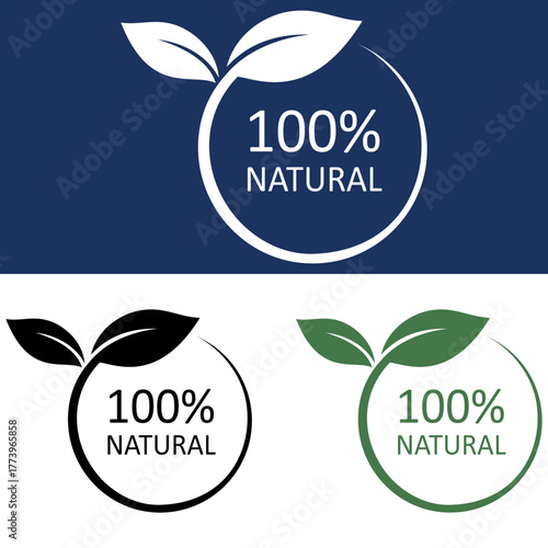 One hundred percent natural product label with leaves in various colors