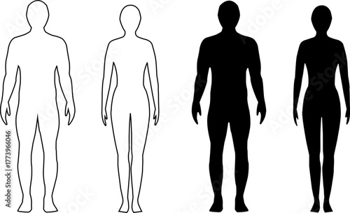 Four human body outline and silhouette figures are displayed side by side 