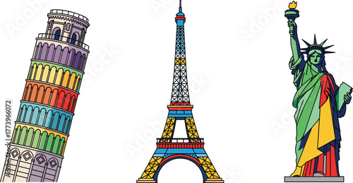 Travel landmarks world icons