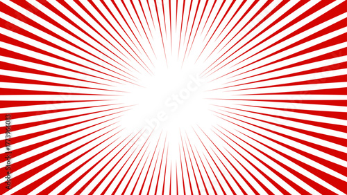 Abstract vivid background with dynamic red and white radial lines converging towards the center,  bright burst effect. Comic-style speed rays or a sunburst pattern with high contrast and energy.