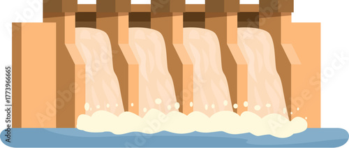 Water flowing over a hydroelectric dam, generating clean energy and controlling water flow