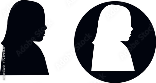 A stark black silhouette and a white silhouette within an oval frame, women showcasing profile portraits.