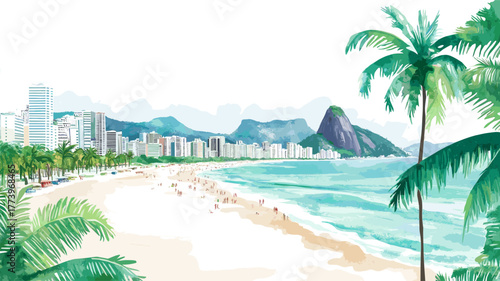 Copacabana Beach. Copacabana Beach hand drawn watercolor illustration