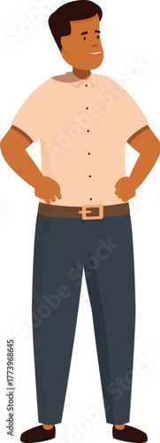 Confident businessman standing with hands on his hips, exuding an aura of strength, success, and leadership