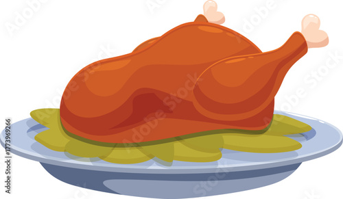 Whole roasted turkey served on platter, garnished with lettuce, perfect for thanksgiving or christmas dinner