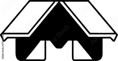 Abstract geometric icon depicting a stylized, minimalist architectural structure with sharp lines, ideal for modern design, branding, and web elements