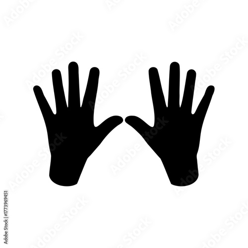 Black Silhouette of Two Hands with Fingers Spread Apart on White Background