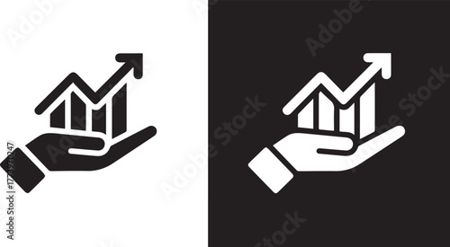 growth bar chart arrow hand icon dual tone business vector