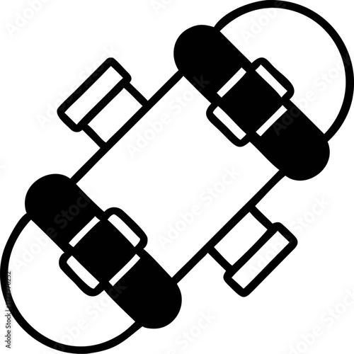 Simple skateboard vector icon in black and white line art style. Urban sport equipment graphic isolated on a white background
