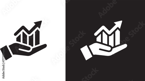 growth chart hand holding bars arrow icon finance concept