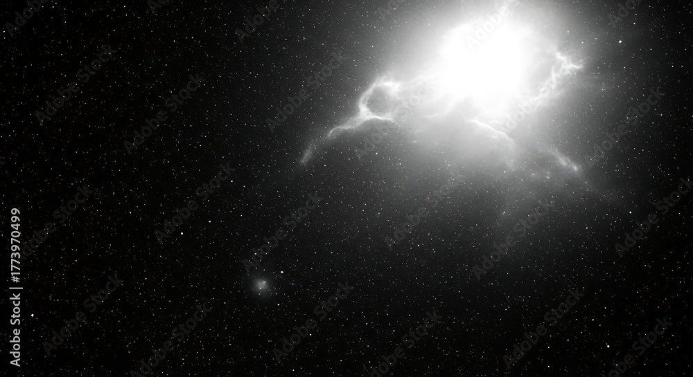 Fototapeta premium Dramatic monochrome image of a nebula with bright light and stars