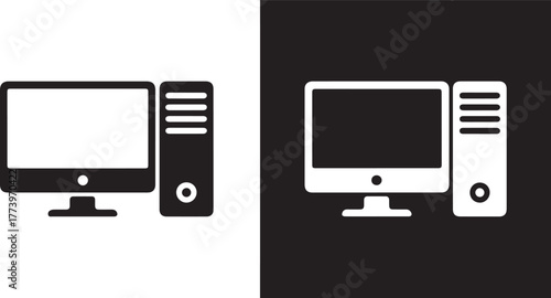 computer desktop icon contrast split background monitor tower vector