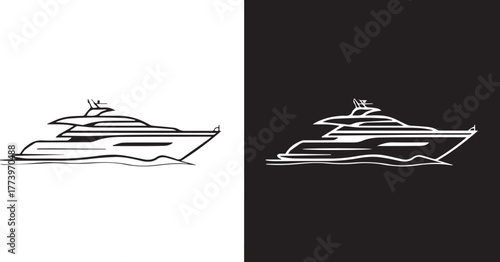 yacht vector dual tone black white silhouette outline nautical design