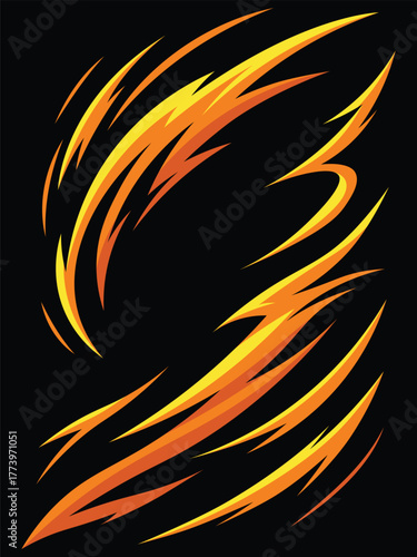 Abstract Tribal Fire Flame — Dynamic Yellow and Orange Flame Vector on Black Background