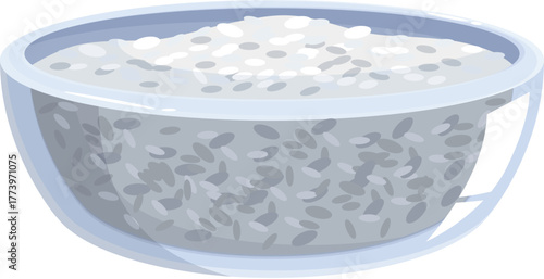 Glass bowl full of cooked rice, promoting healthy eating and balanced nutrition