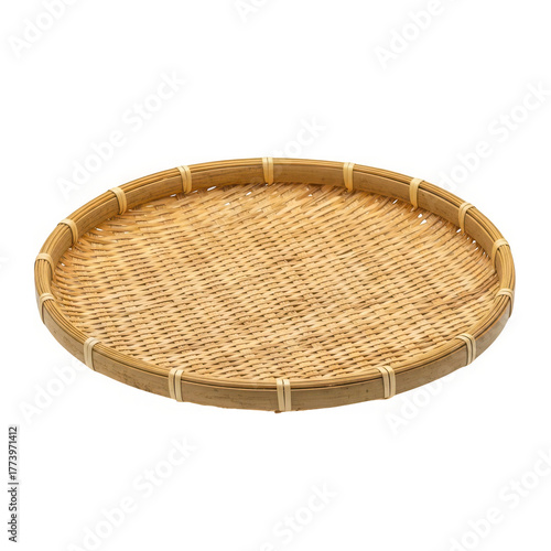Woven bamboo tray isolated on transparent background, perfect for serving food