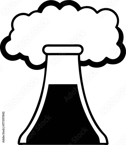 Factory chimney icon illustration with smoke representing air pollution impact, environmental hazards, and industrial emissions