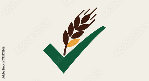Green checkmark with wheat stalk symbolizes quality assurance and organic certification perfect for food and agricultural branding
