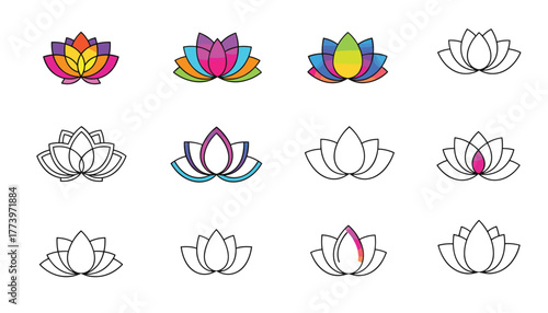 Vibrant and serene lotus flower icons in a modern clean design perfect for wellness and spiritual branding