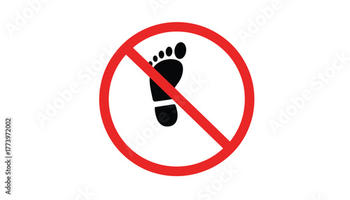 Prohibition sign clearly indicating no trespassing or entry allowed with a bold footprint symbol against a clean white background
