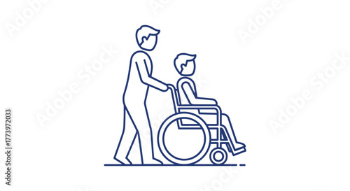 Caring caregiver assists person in wheelchair symbolizing support accessibility and compassionate healthcare services for mobility challenges