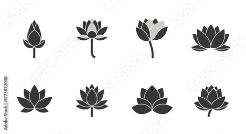 Elegant lotus flower icons and illustrations symbolizing peace purity and new beginnings for serene branding and wellness projects