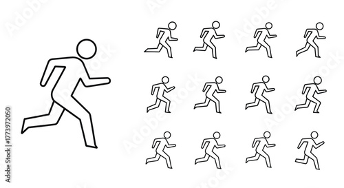 Dynamic running figures convey motion speed and forward momentum for active lifestyle and business concepts