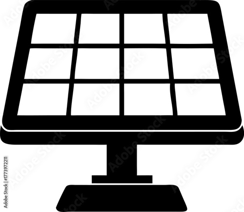 Isolated vector icon of a photovoltaic solar panel. Black and white graphic design symbol for renewable energy and eco-friendly tech