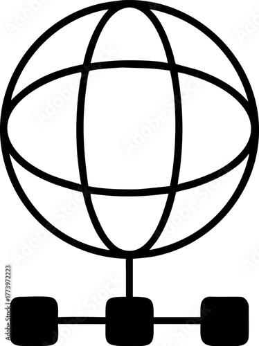 Global network connection and data transfer technology icon representing worldwide internet communication and digital information exchange symbolized by a globe and nodes