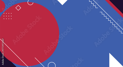 Abstract Geometric Background Design in Vibrant Blue and Red Memphis Style
