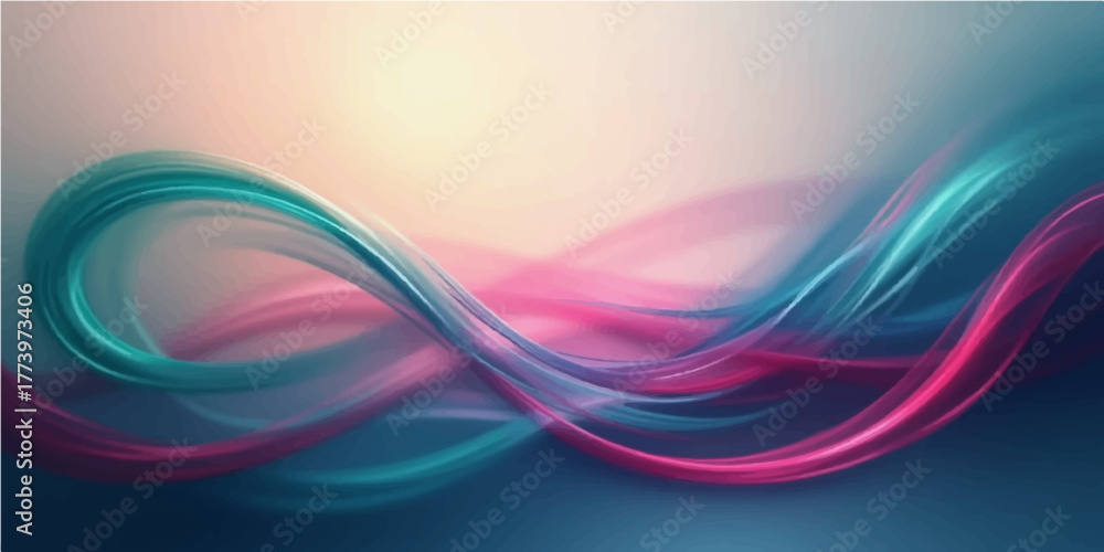 Obraz premium Abstract colorful wave background: futuristic blue and pink vector illustration of a smooth flowing line pattern on a light backdrop, a stylish curve design with a motion concept
