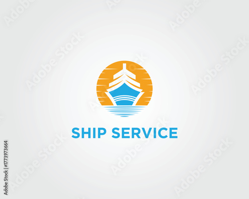 Ship logo with sun and water graphic vector template boat vessel