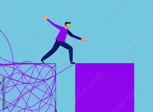 Abstract Man Navigating Complex Tangled Lines and Geometric Shapes