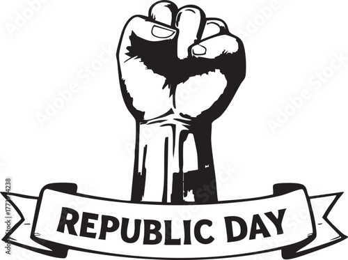 Republic Day raised fist black and white vector illustration symbolizing patriotism unity and civic empowerment