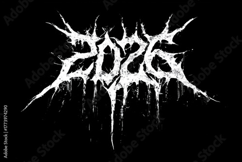 celebrate 2026 with black metal numbers on black background for new years eve, silvester, lightning, unreadable letters, illustrated