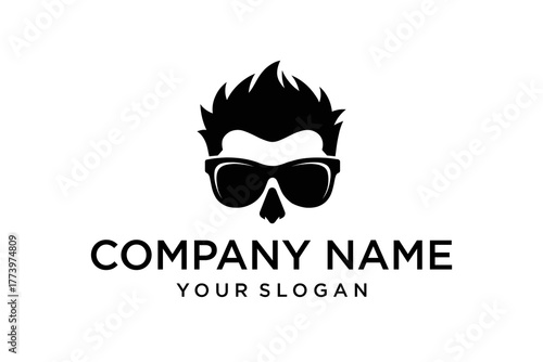 Stylish Man Head Silhouette with Spiky Hair and Sunglasses Logo Design