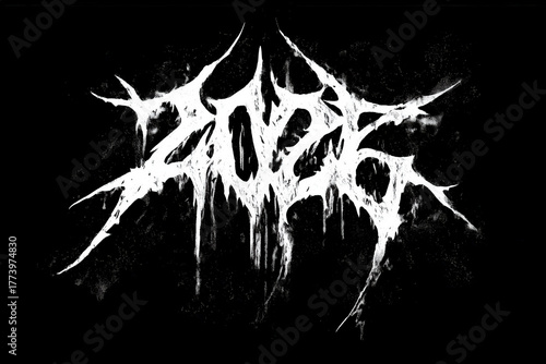 celebrate 2026 with black metal numbers on black background for new years eve, silvester, lightning, unreadable too, illustrated