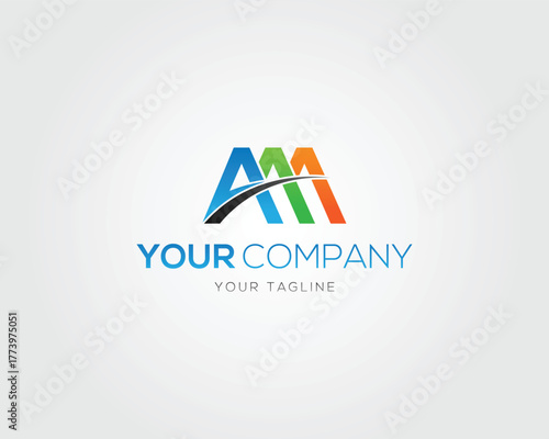 Abstract letter A or AAA logo with swoosh and text vector template alphabet ampersand