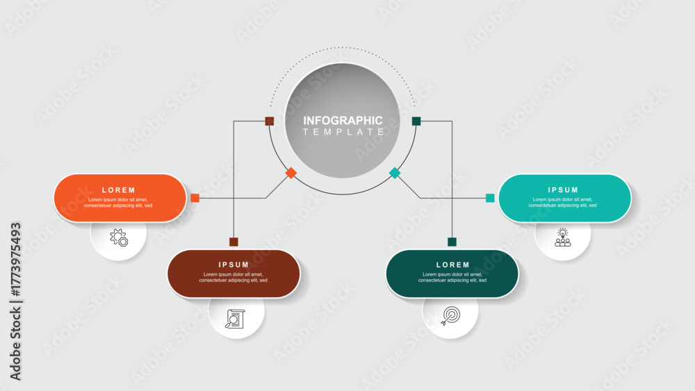 Fototapeta Design template diagram infographic with 5 step and icons suitable for workflow and presentation banner