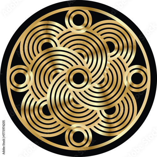Geometric gold mandala. Vector ornamental border frame. Indian, Asian, Arabic, Ottoman design.