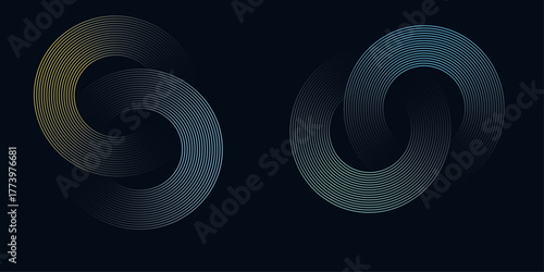 Abstract horizontal banner background with glowing geometric circle. Glowing circle lines on dark blue background. Modern futuristic graphic Suit for poster, banner, brochure, modern arts