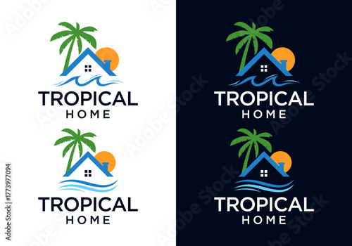tropical house view logo icon design vector