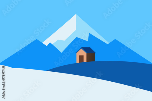 Mountain home architecture vector illustration of a residential building with a roof and window for property design and sale