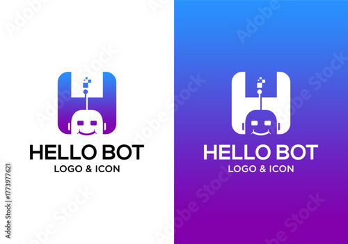 vector design of robot symbol logo icon with antenna and pixel symbol