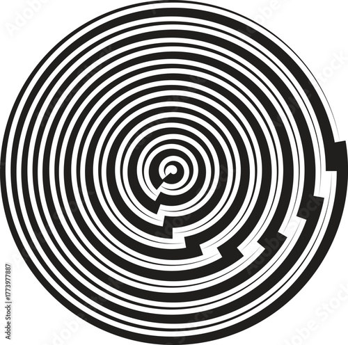 black thick halftone dotted circle speed lines. Abstract geometric shape motion. Design elements for frames, tattoos, web pages, prints, posters, and templates. Technology round Logo. Sunburst. Vector